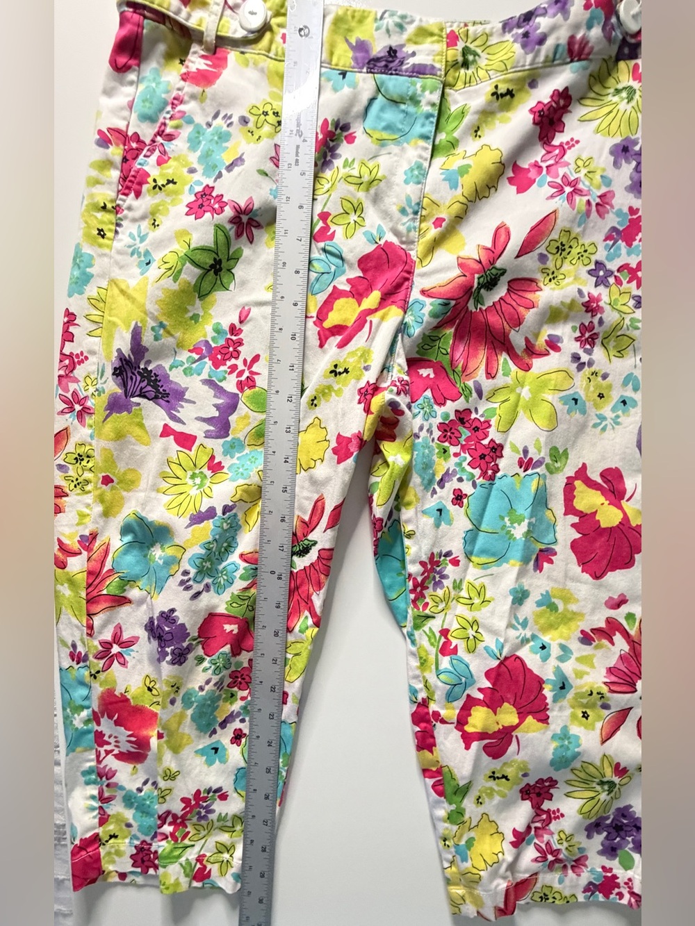 Sag Harbor Petites Floral Cropped Ankle Pants 16P Multicolor Cotton Stretch